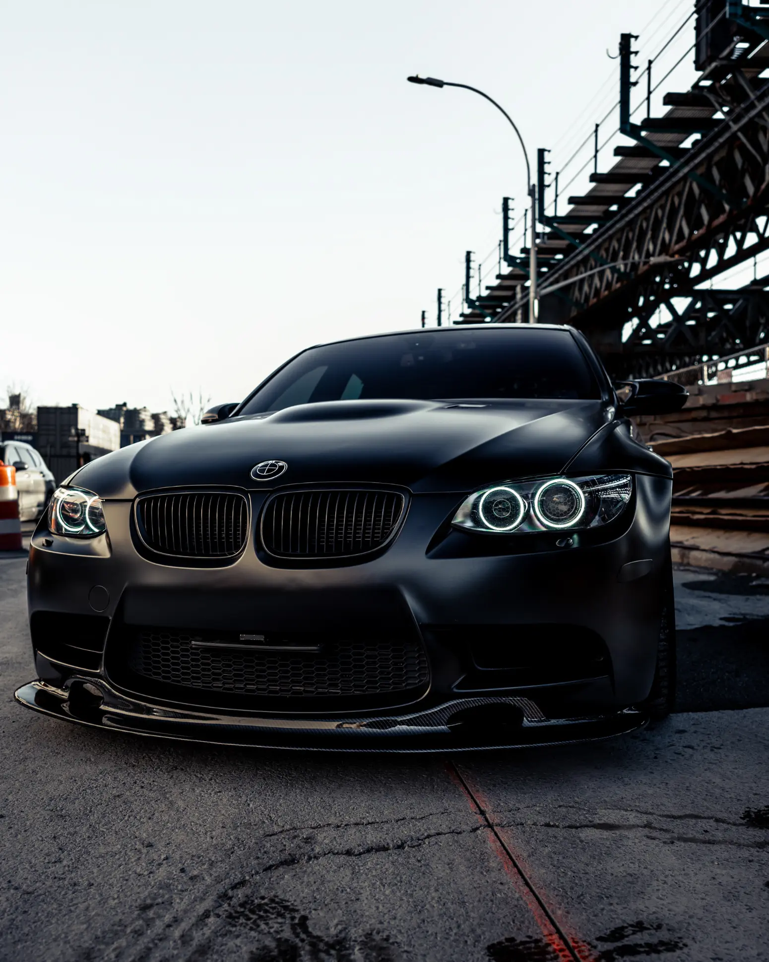 Blacked-out headlight housing with custom LED rings by ONEighty