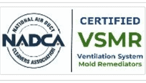 Certified VSMR Ventilation System Mold Remediators badge with NADCA logo on left.