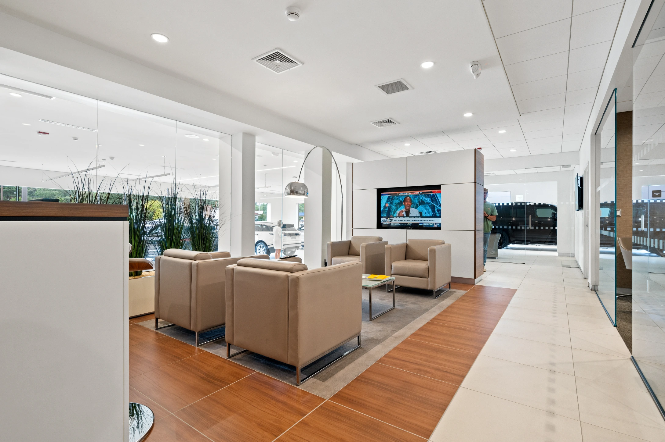 Upscale waiting area inside Century Collision Center.