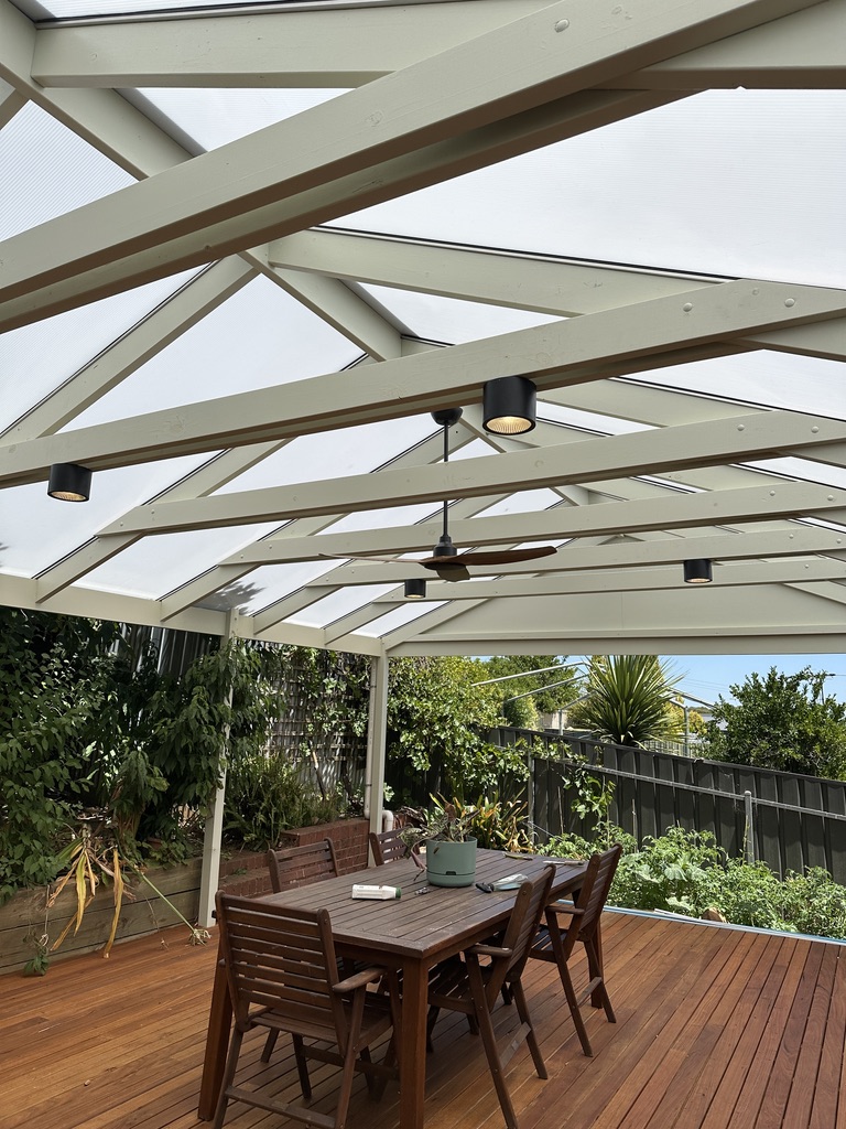 Completed outdoor entertaining area at a BBH electrical project.
