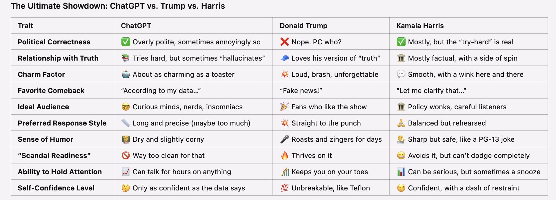 ChatGPT vs. Trump vs. Harris