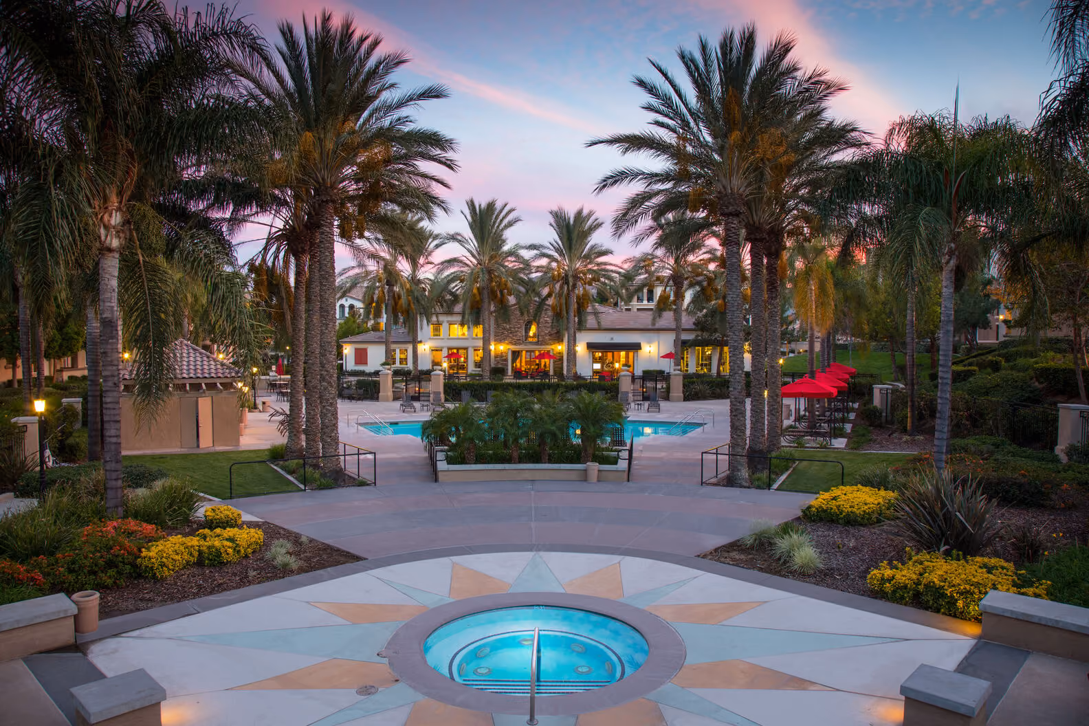 Pool and outdoor area at midnight