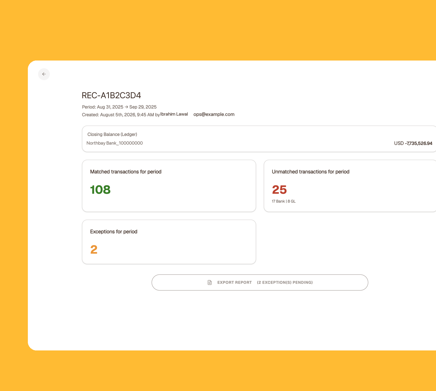 ALK Workflows reconciliation showing matched, unmatched and exception counts