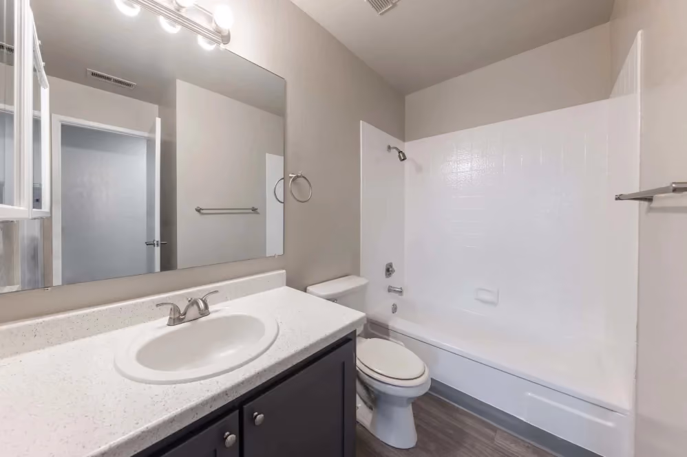 Bathroom with dark cabinets