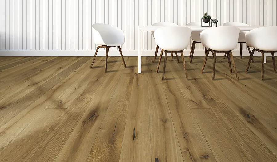 Palladio Tobacco Barn French White Oak room scene.