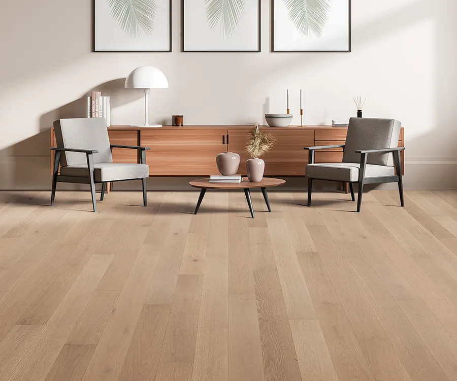 Artisano Sanibel French White Oak installed room scene.