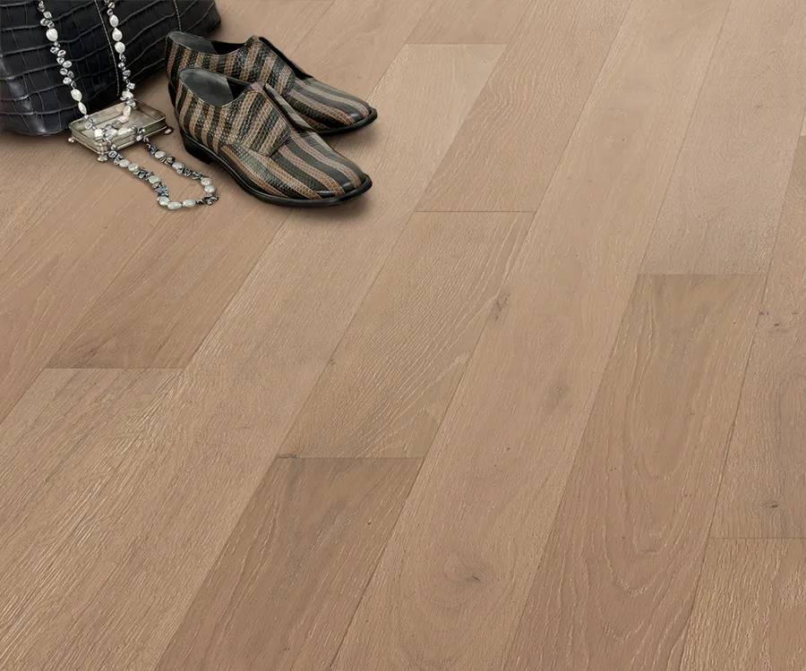 Artisano Sanibel French White Oak installed room scene.
