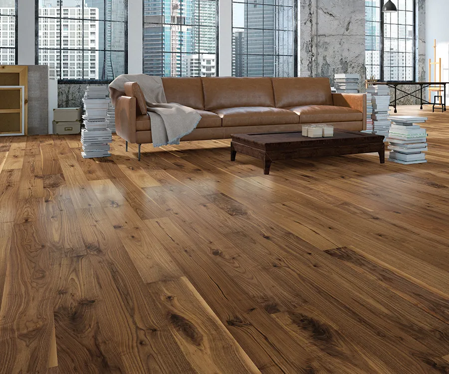 Palladio Walnut flooring installed room scene.