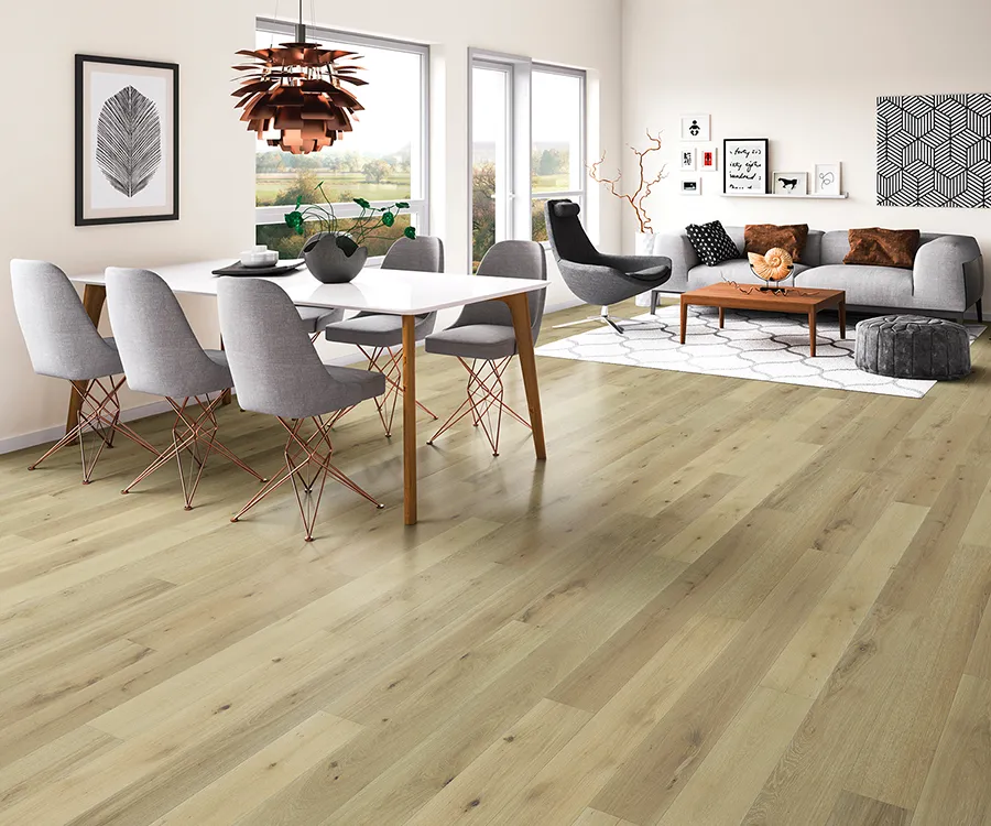 Palladio White Wash French White Oak installed room scene.