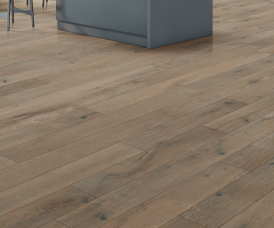 Valaire Alpes French White Oak plank installed room scene.