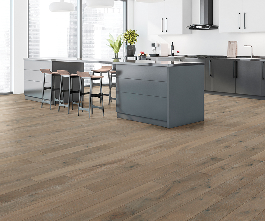 Valaire Alpes French White Oak plank installed room scene.