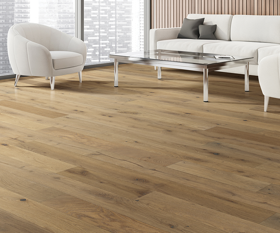 Valaire Clermont French White Oak plank installed room scene.