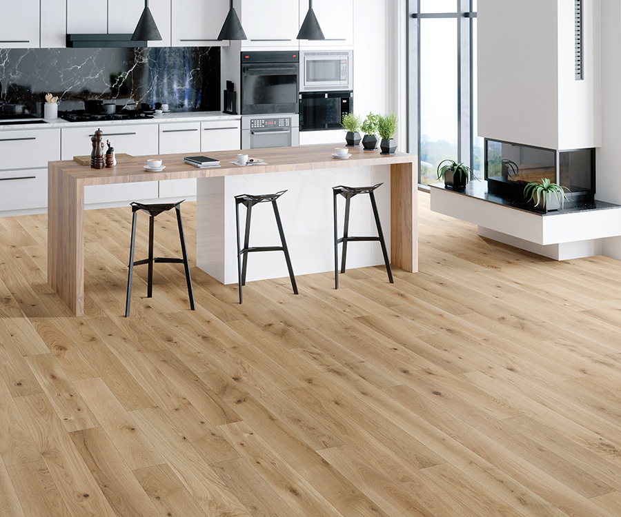 Valaire Nouvelle French White Oak plank installed room scene.