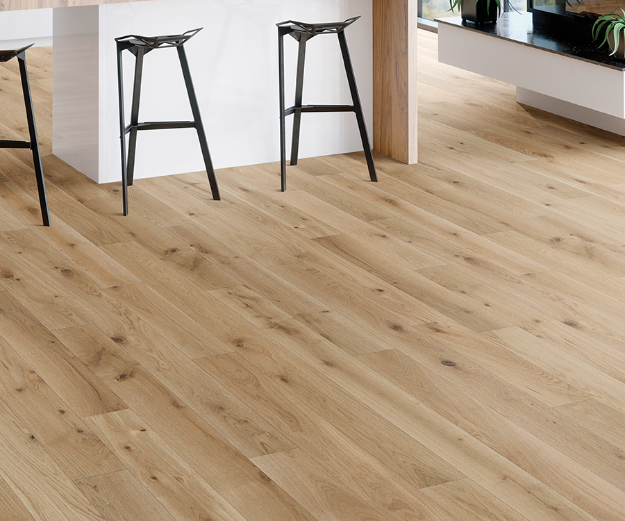 Valaire Nouvelle French White Oak plank installed room scene.