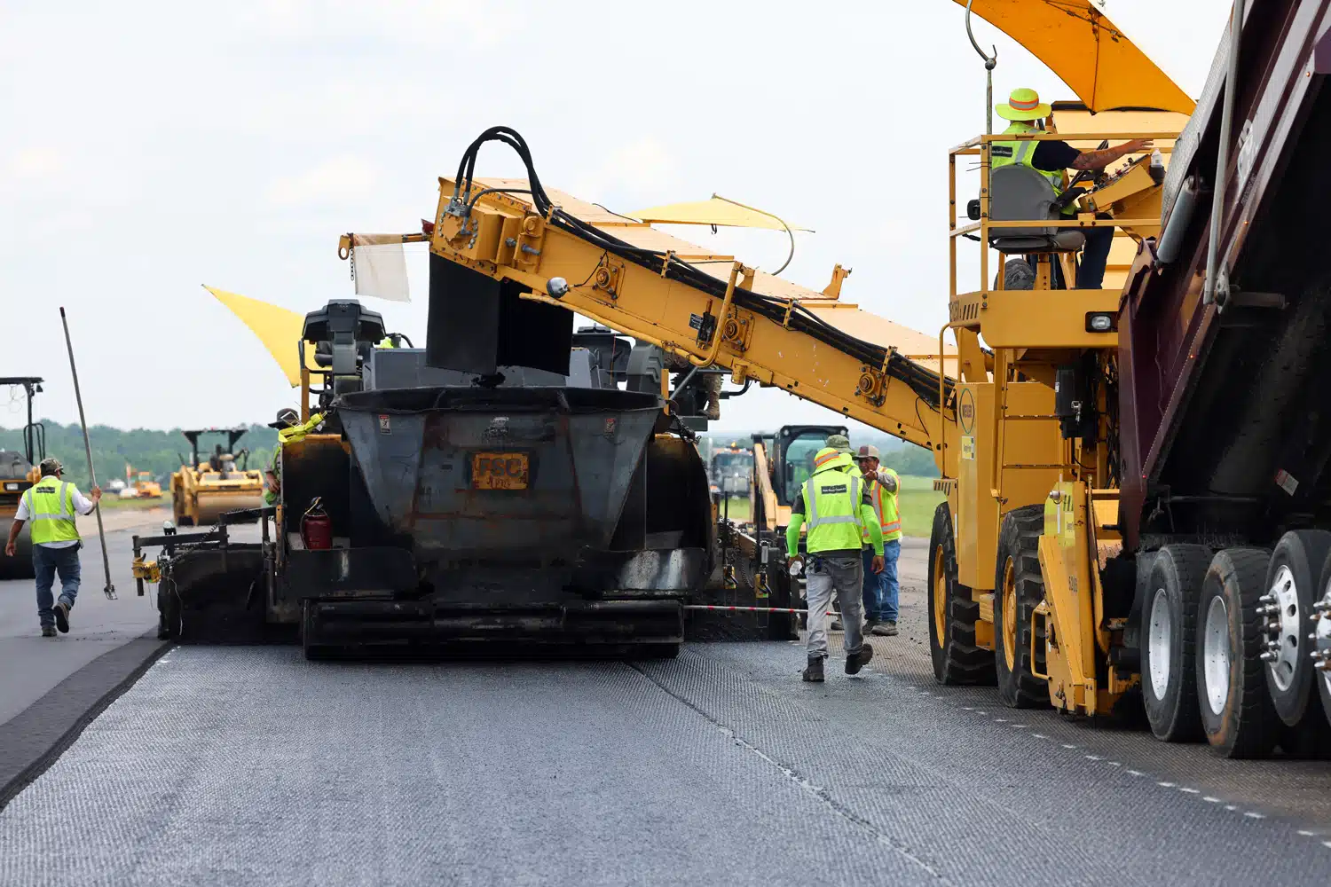 Paving crew working on a road
