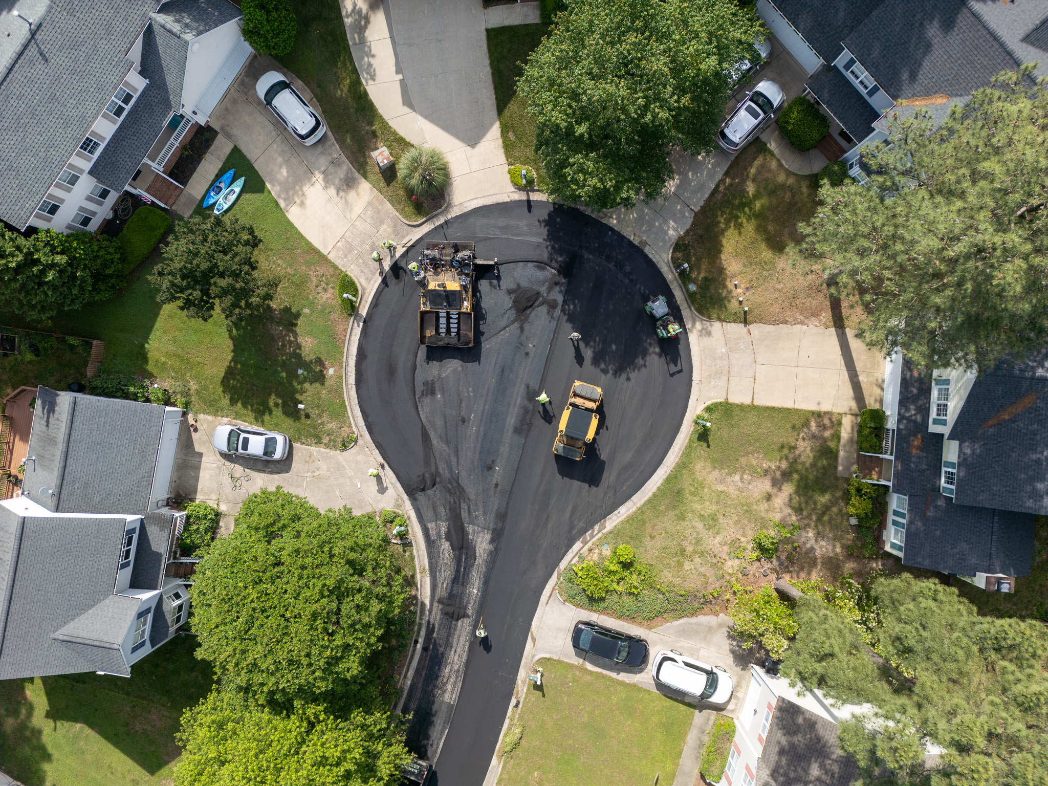 Aerial drone view of a paving project