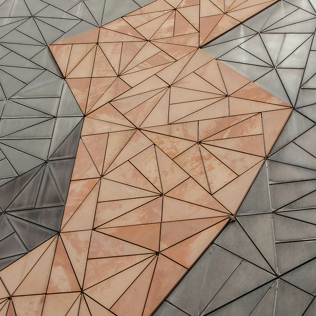 Abstract close-up of a modern building facade with geometric patterns