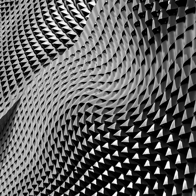 Freeform architectural facade of a contemporary commercial building