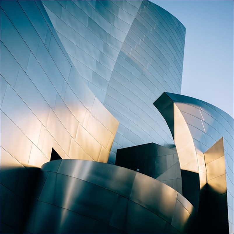 Dramatic curved facade of a contemporary high-rise building