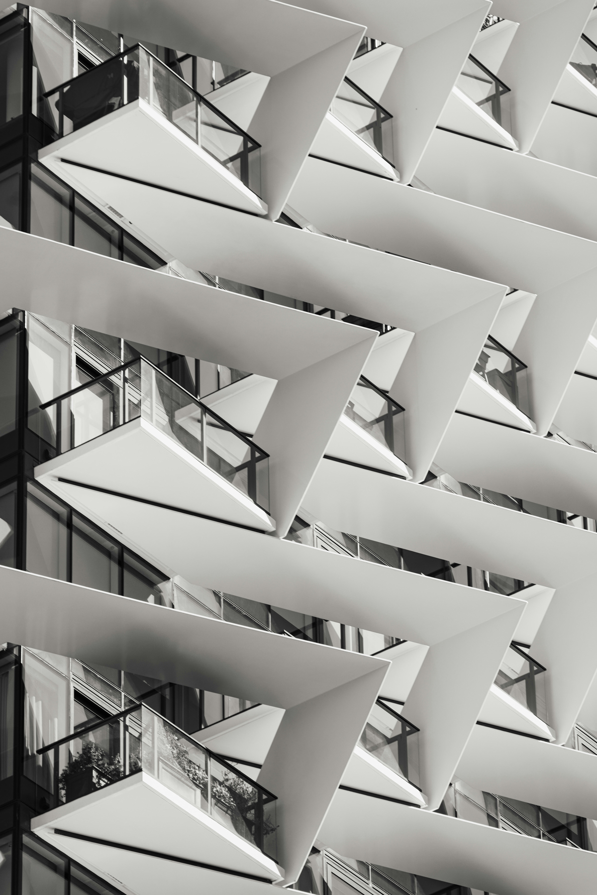 Abstract view of contemporary balconies on a modern building facade