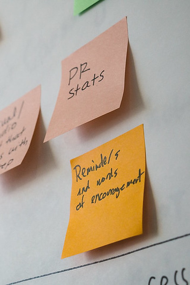 Planning sticky notes on a whiteboard