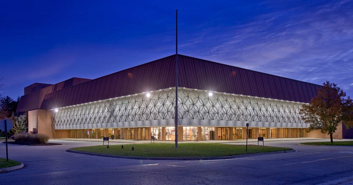 Midland Center for the Arts building lit at dusk