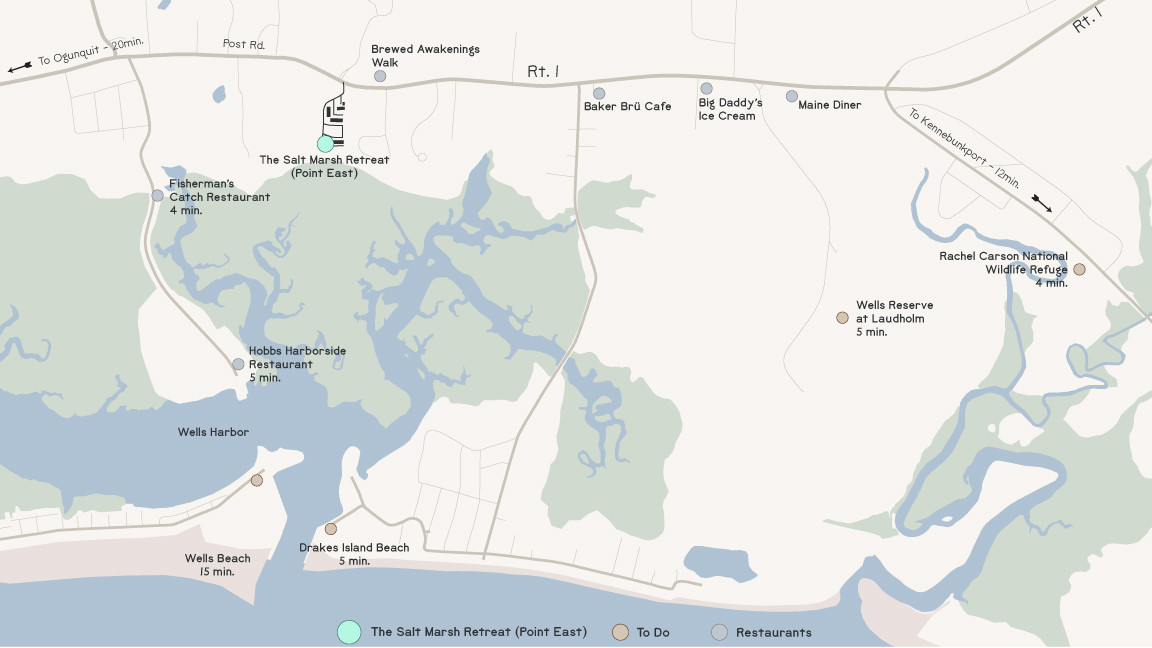Map of favorites near the Salt Marsh Retreat