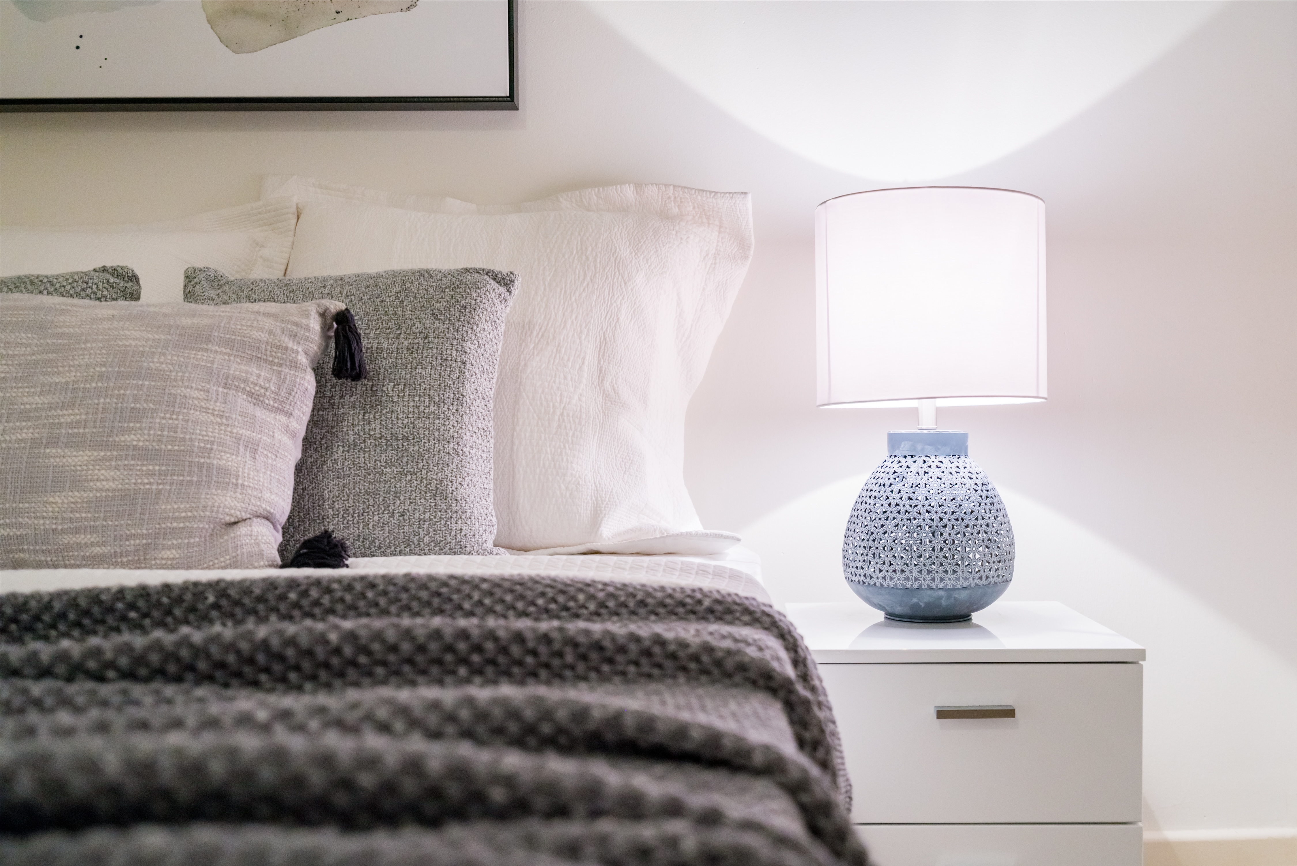 Bed with side table stock image