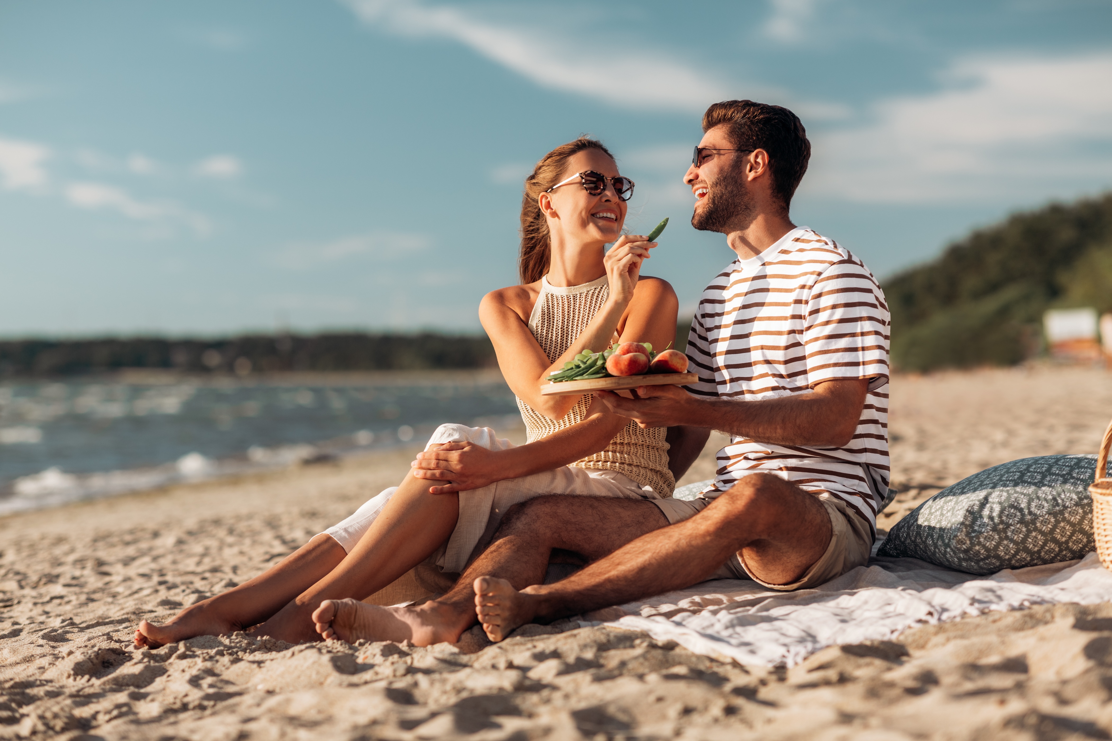 Couple at the beach stock image