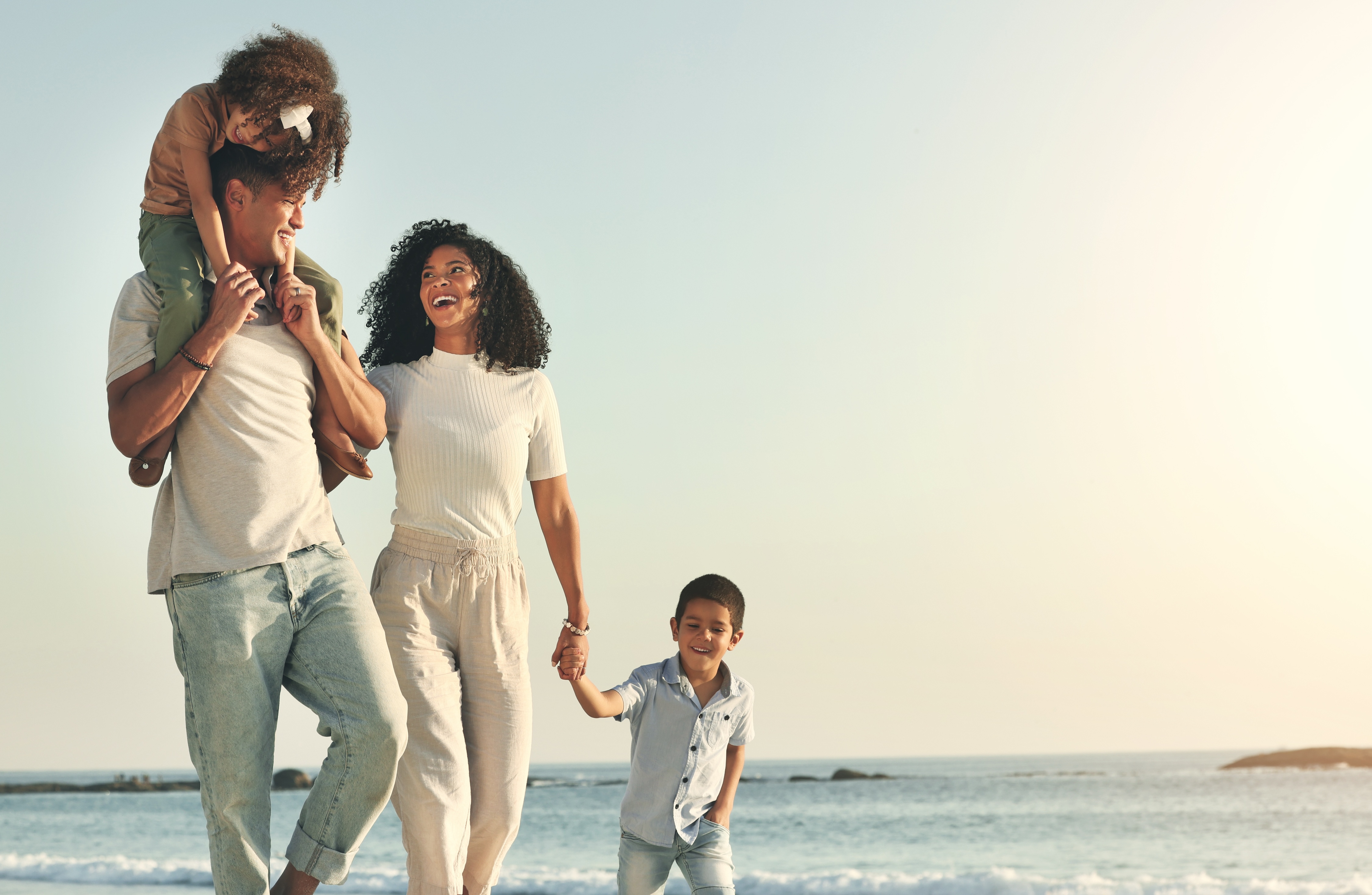 Family at the beach stock image
