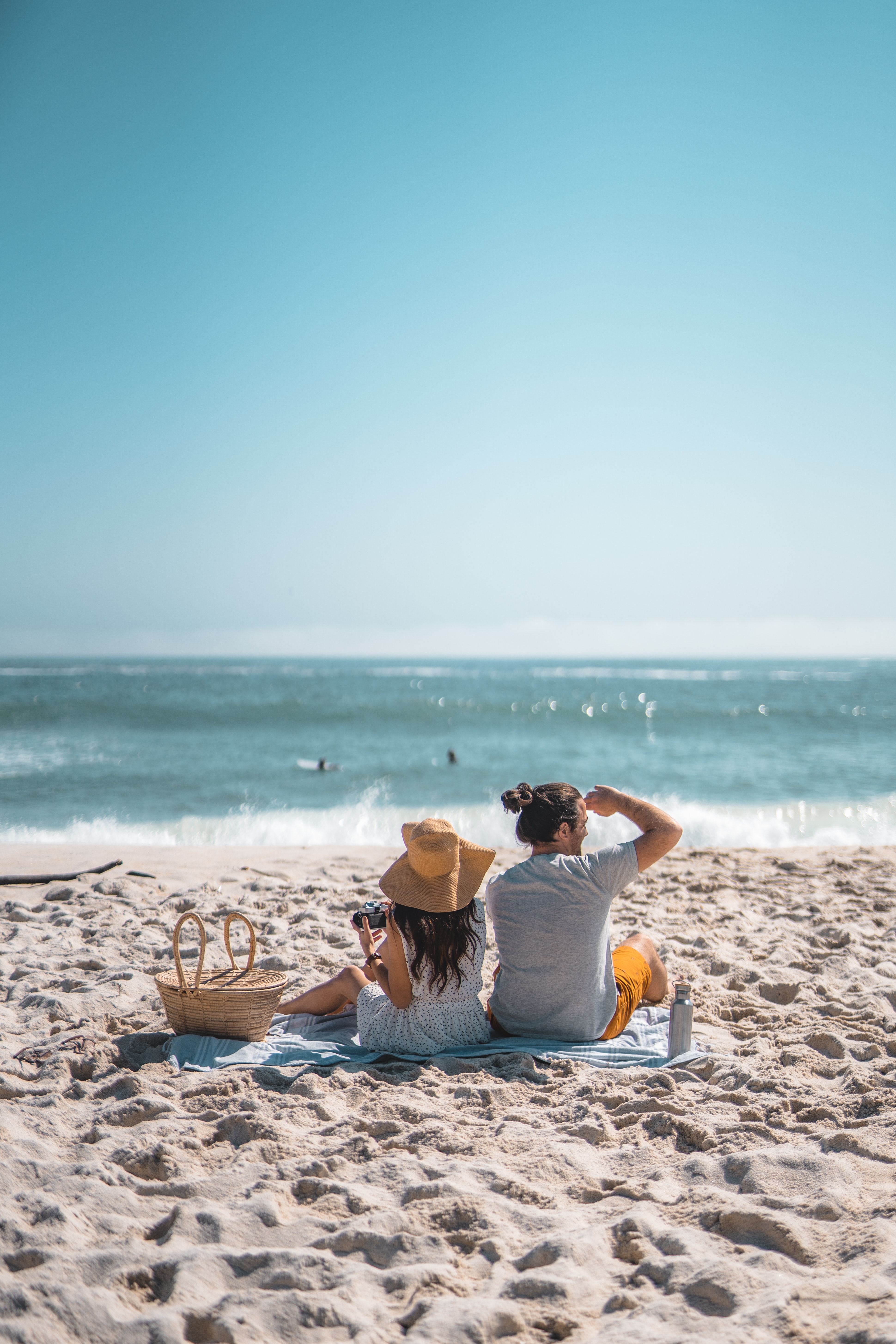 Couple at the beach stock image