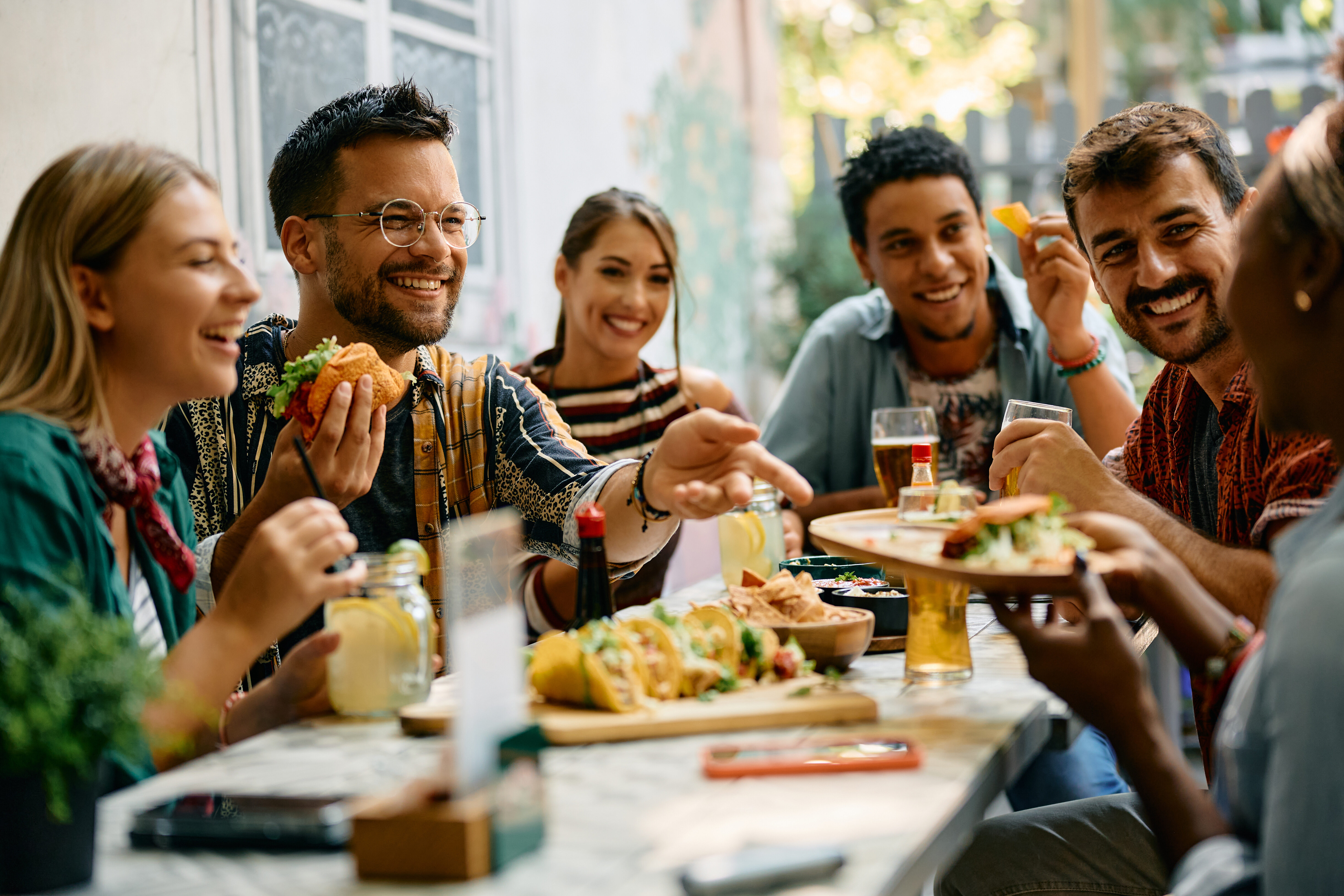 Friends out to eat stock image