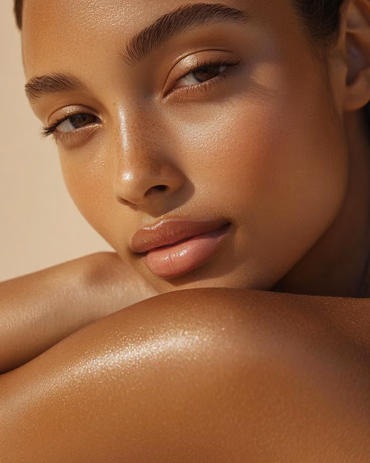 Glass skin model with radiant, hydrated skin