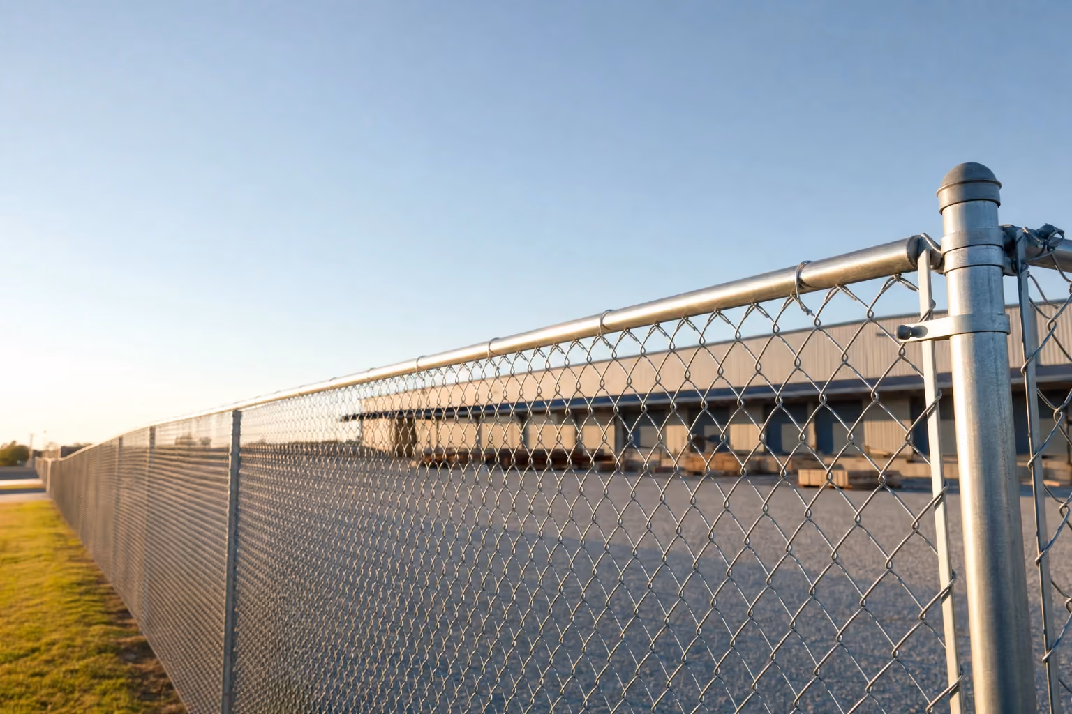 Galvanized chain link fence with top rail around a Houston commercial property