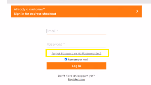 Screenshot of a login form with a yellow box highlighting the "Forgot Password or No Password Set?" link.