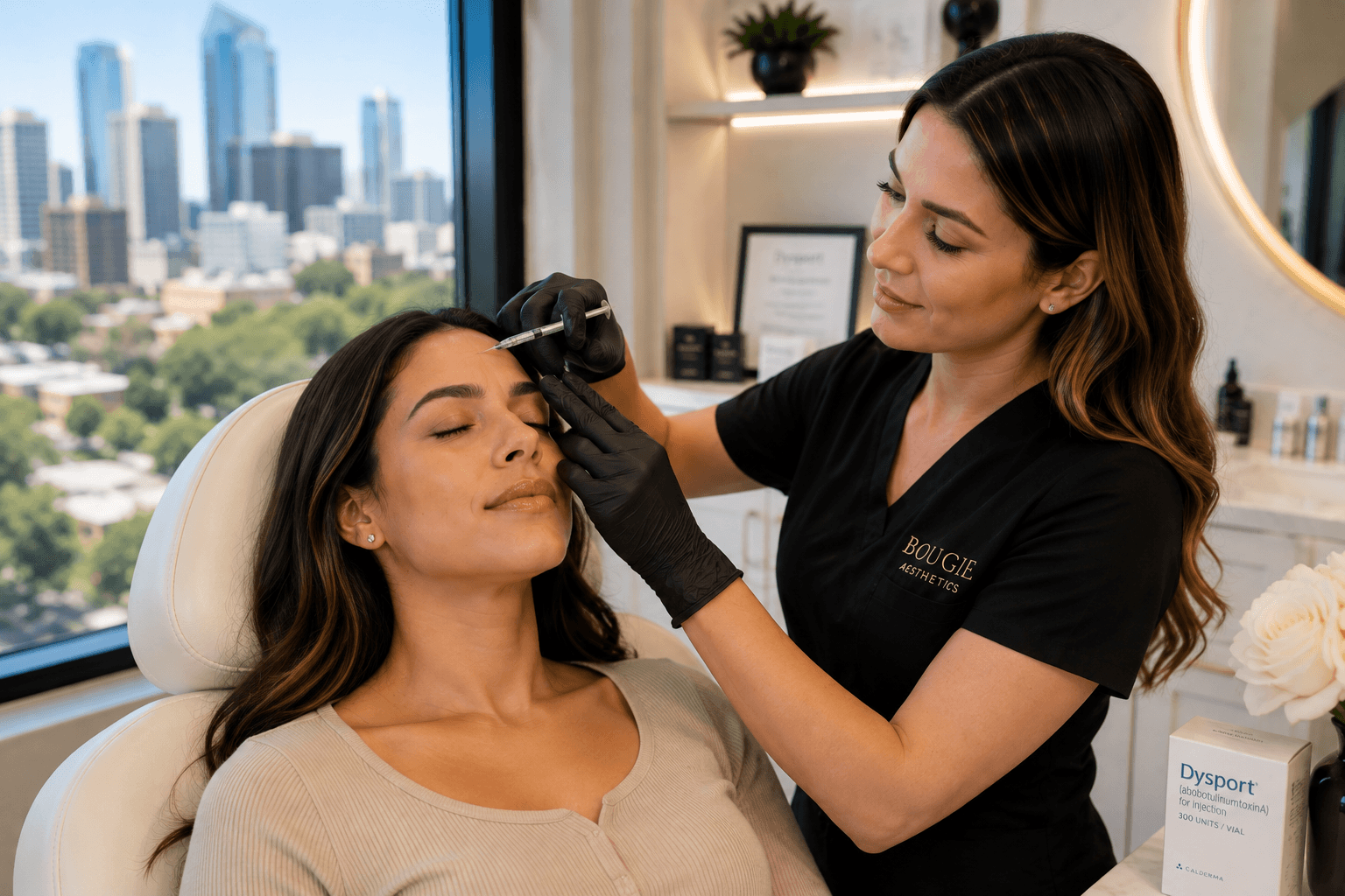 Injector treating frown lines with Dysport in Fort Worth, Texas
