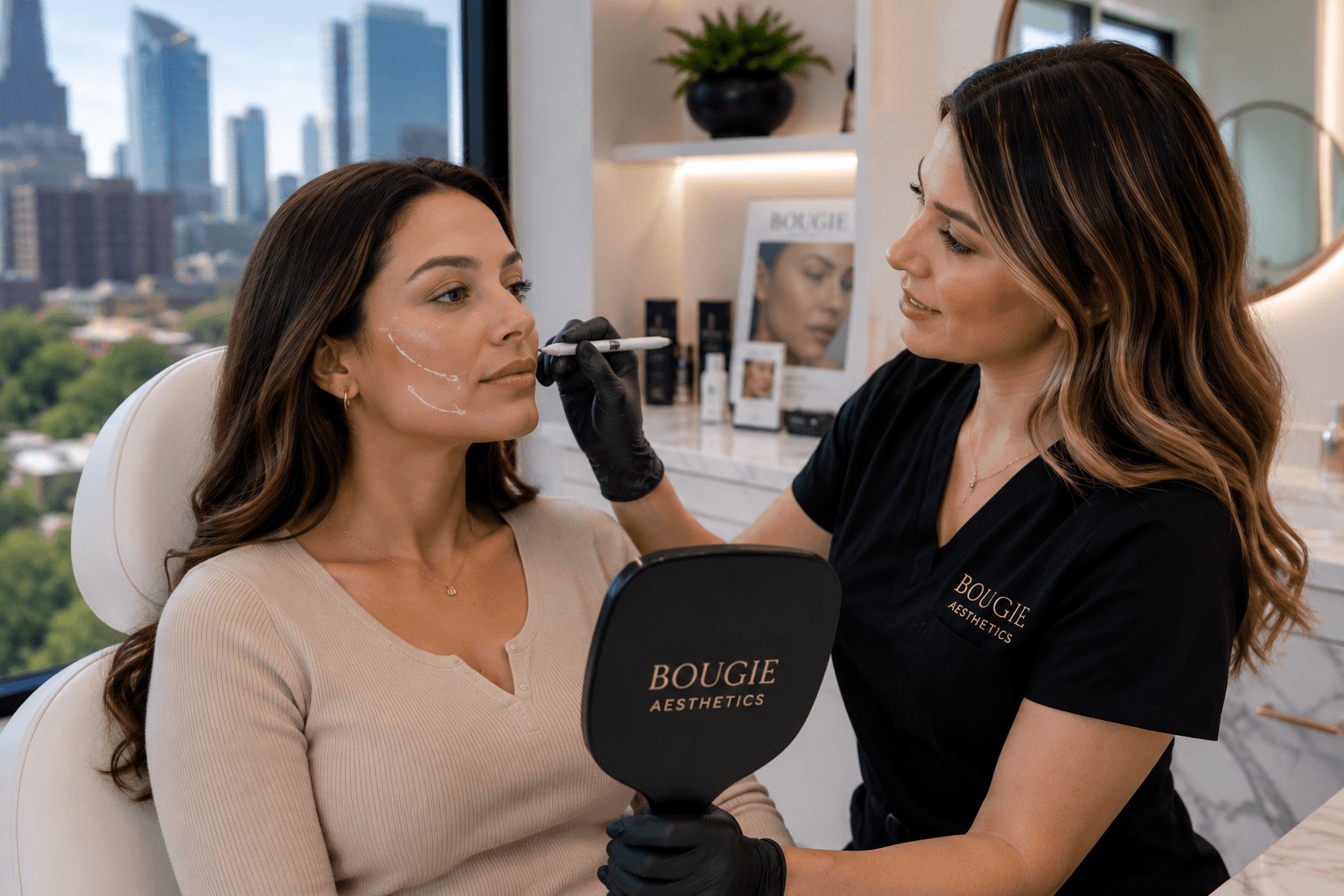 Provider administering dermal fillers to restore cheek volume in Fort Worth, Texas