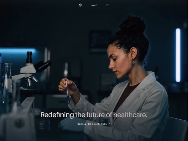 Female scientist in lab coat working with a pipette in a dark laboratory setting.