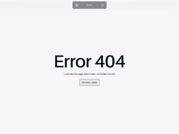 Webpage showing Error 404 message with note about missing page and a return home button.
