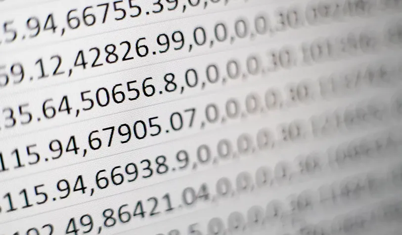 Columns of figures on a printed spreadsheet