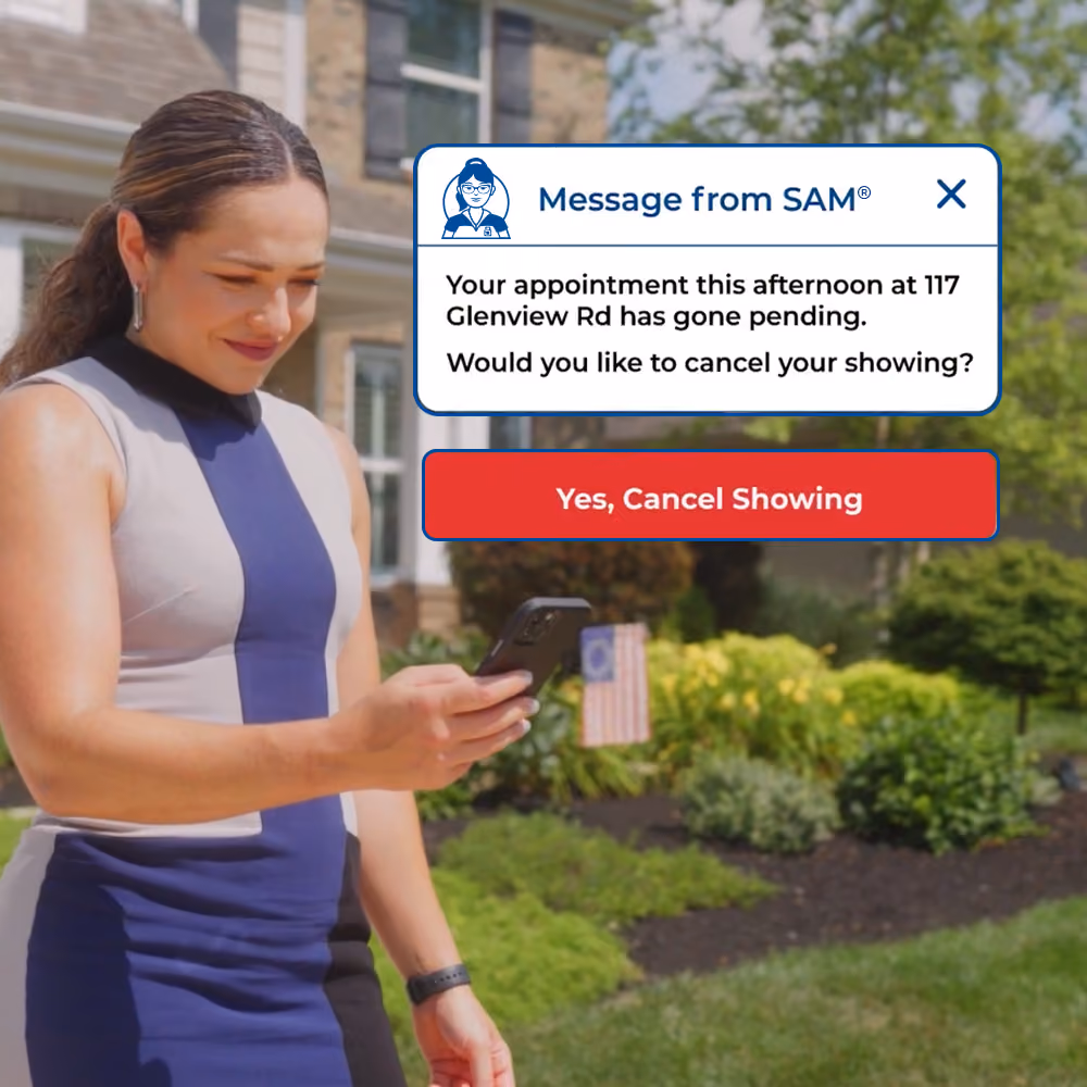 A real estate agent getting an automated message to cancel their showing.p