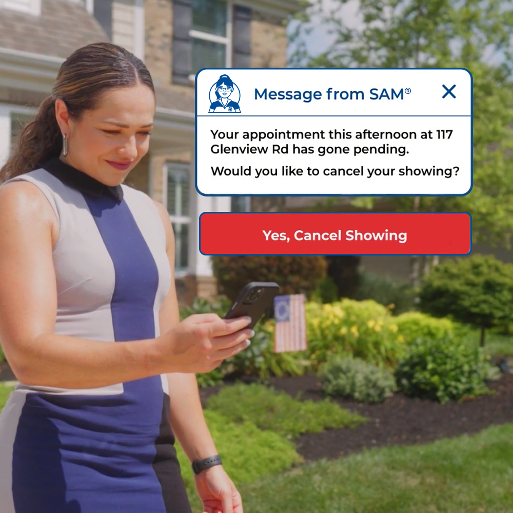 A real estate agent getting an automated message to cancel their showing.p