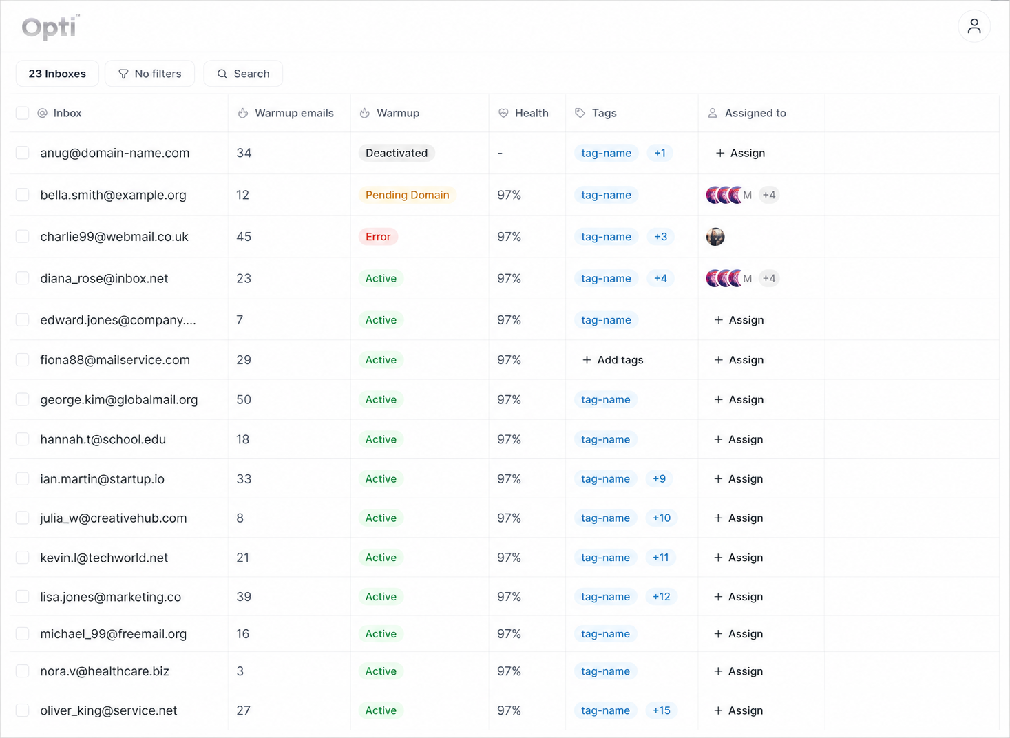 Opti Prospector dashboard