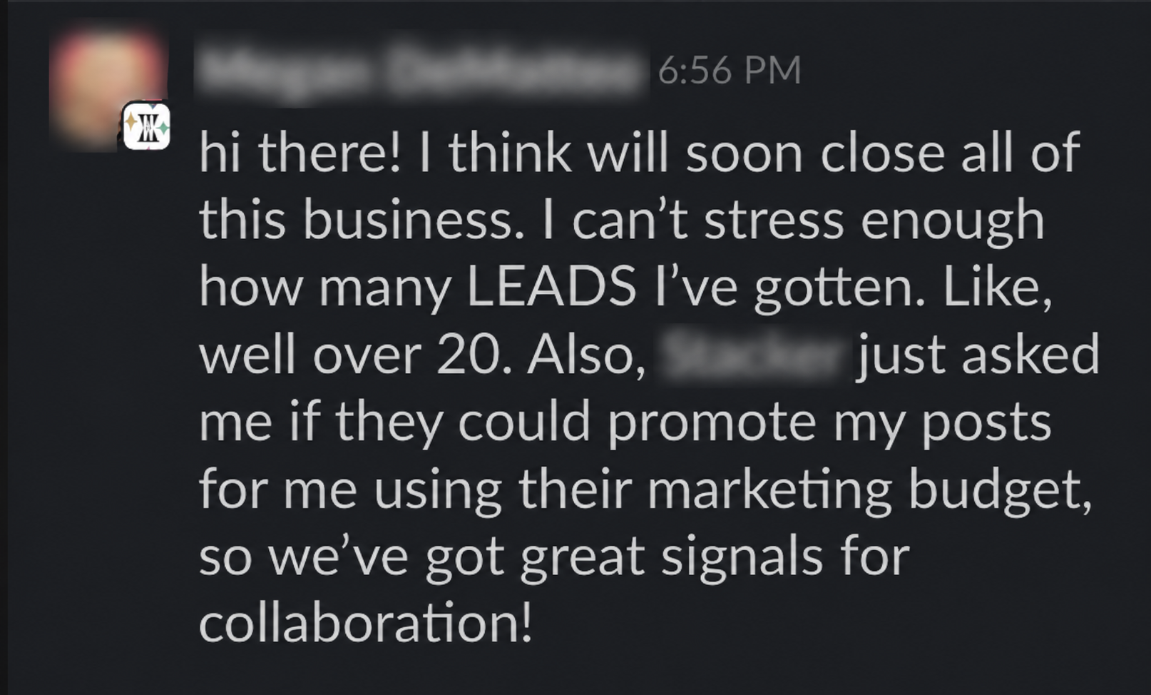 Client message reporting more than 20 leads in under 90 days