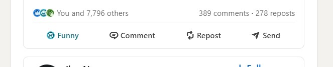 LinkedIn post showing 7,796 reactions, 389 comments, and 278 reposts
