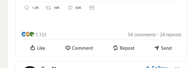 LinkedIn post showing 1,133 reactions, 54 comments, and 24 reposts