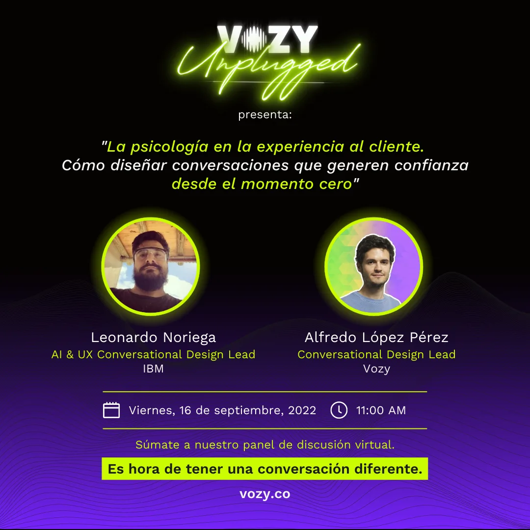 Evento Vozy Unplugged sobre psicología en la experiencia del cliente y diseño conversacional con vozy.ia.