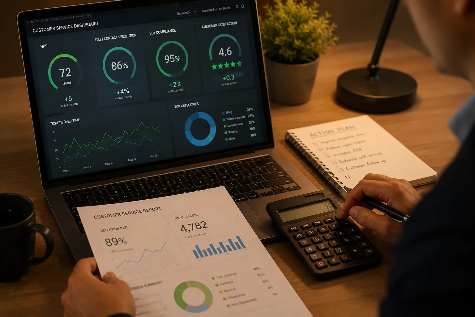 Vozy.ia agente de voz con IA para análisis de atención al cliente, representado por un dashboard de métricas, reportes de servicio y planificación operativa.
