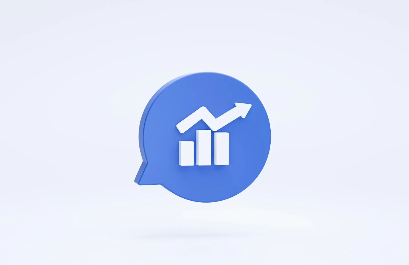 Ícono de analítica conversacional de vozy.ia con gráfico de crecimiento y flecha ascendente para medir resultados de atención al cliente.