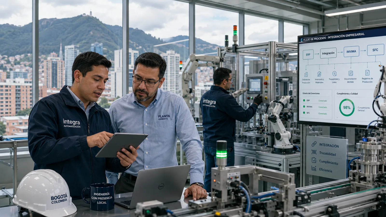 Vozy.ia agente de voz con IA para integración empresarial en Colombia, representado por equipos de automatización industrial, trazabilidad, cumplimiento y conexión con sistemas ERP, INVIMA y SFC.